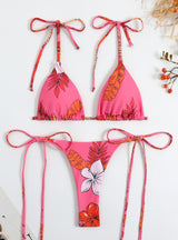 Split Multicolor Floral Triangle Bikini