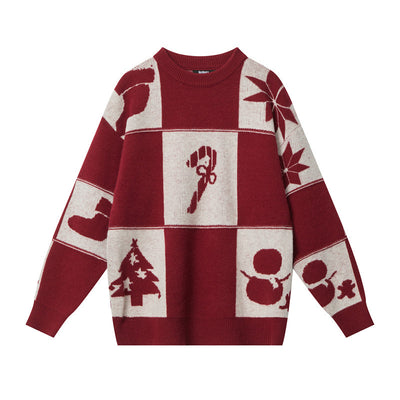 Christmas Pattern Jacquard Round Neck Sweater