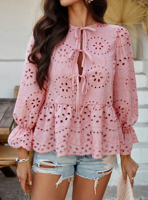 Loose Lace Solid Color Top Shirt