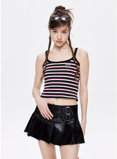 Striped Short Suspender Vest