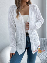 Casual Solid Color Hollow Long Sleeve Sweater Coat