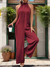 Solid Color Halter Straight Jumpsuit