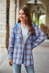 Ladies Casual Hoodie Plaid Shirt