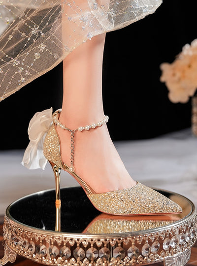 Pointed Shallow Sequined Stiletto Heels