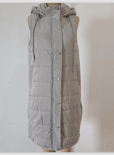 Hooded Single-breasted Long Cotton-padded Jacket Vest