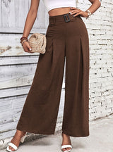 Solid Color High Waist Wide Leg Casual Pants