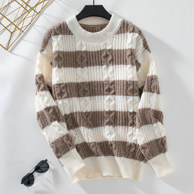 Retro Loose Round Neck Twisted Striped Sweater