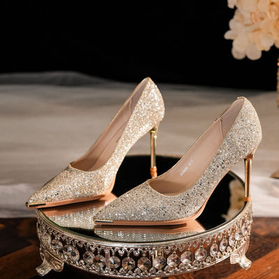 Metal Head Sequined Banquet Wedding Shoes