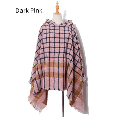 Checked Hooded Pullover Cloak