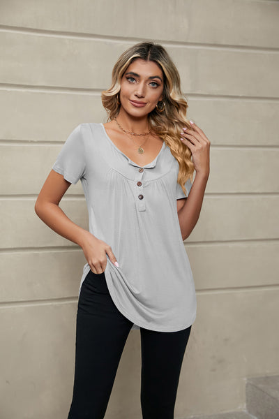 Loose Short Sleeve Pleated T-shirt