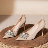 Suede Bow Rhinestone Wedding Shoes