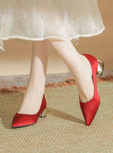 Thick-heeled Satin Tips Shoes