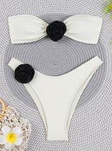 Solid Color Strapless Flower Bikini