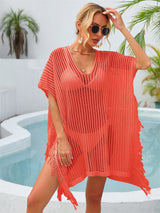 V-neck Hollow Tassel Beach Cover Up