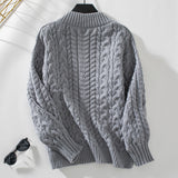 Loose-fitting Retro Twist V-neck Long Sleeve Sweater