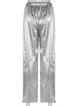 Pocket Silver Glossy High Waist Slacks