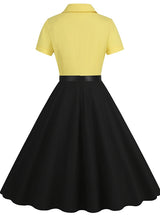 V-neck Short-sleeved Belt 50S Retro Dress