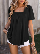 Bubble Sleeve Pleated Short Sleeve T-shirt