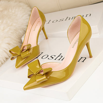 Stiletto-heeled Bow Side Hollow Shoes