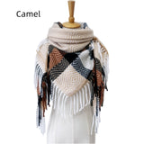 Rhombic Plaid Fringed Square Scarf