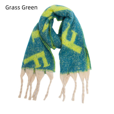 Thickened Tassel Jacquard Letter Scarf