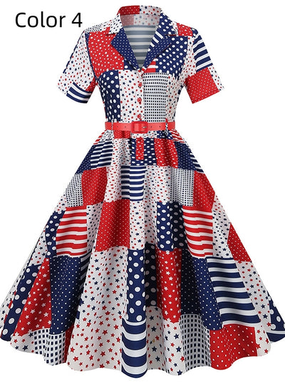 Flag Printed High Waist Retro Dress