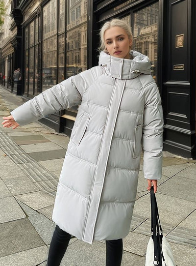 Over-the-knee Thickened Hooded Cotton-Padded Jacket Coat