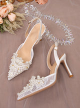 Women Pearl Lace High-heeled Sandals