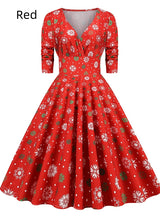 Autumn and Winter Christmas Vintage Print Dress