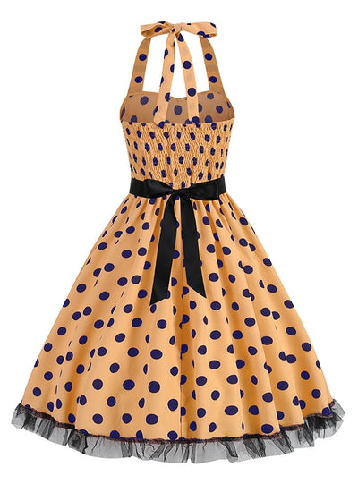 Retro Lace Stitching Polka-dot Dress