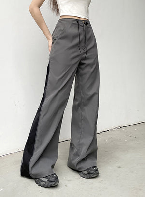 Side Zipper Contrast Color Split Casual Pants