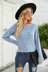 Round Neck Long Sleeve Pocket T-shirt