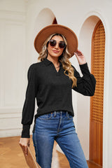 Lapel Long Sleeve Button Loose T-shirt