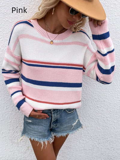 Round Neck Striped Pullover Sweater