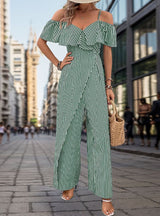 Wide-leg Striped Suspenders Jumpsuit