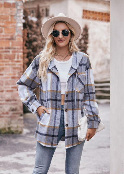 Fall/winter Hooded Casual Plaid Coat