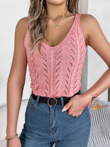 Solid Color V-neck Hollow Sleeveless Knitted Vest