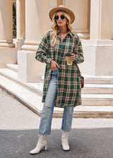 Fashion Loose Long Trench Coat Plaid Shirt