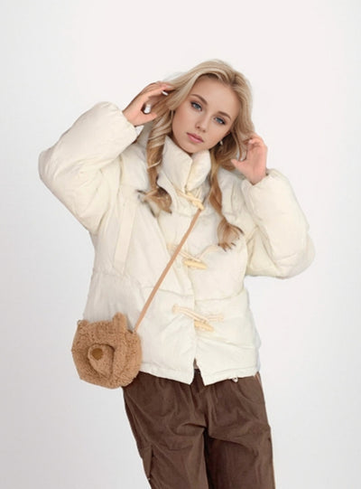 Horn Loose Button Cotton-padded Jacket Coat