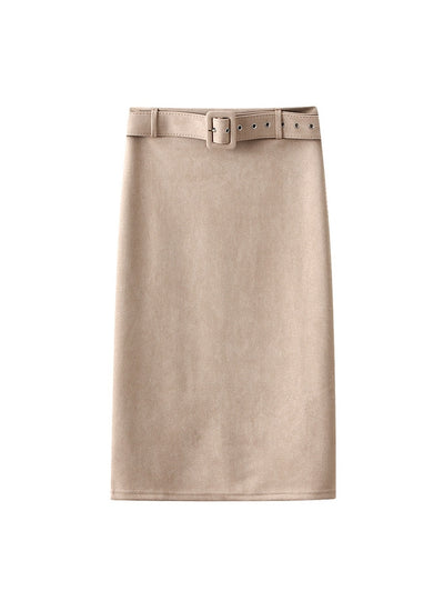 Buttock-wrapped Woolen Skirt With Split Back