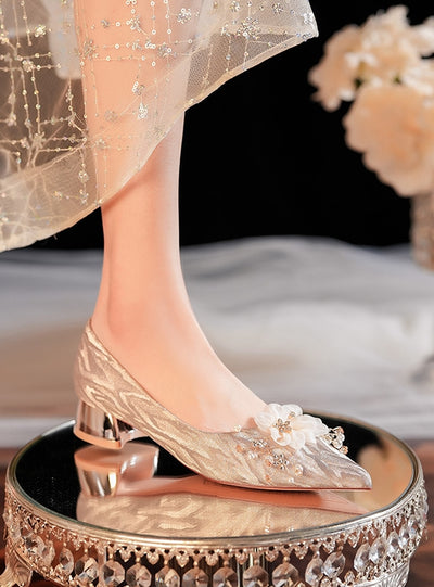 Short-heeled Pointed Shiny Wedding Shoes