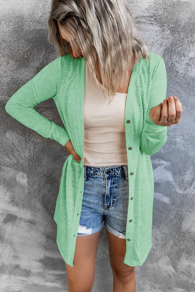 Button Solid Color Casual Long Sleeve Cardigan