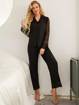 Lace Mesh Long-sleeved Trousers Pajamas Set