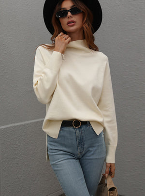 Solid Color High Neck Sweater