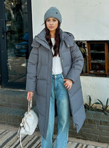 Loose Over-the-knee Thick Hooded Long Cotton-padded Jacket