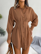 Lantern Sleeve Silm Waist Shirt Dress