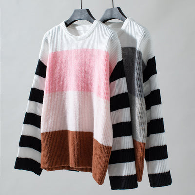 Contrasting Striped Turtleneck Sweater