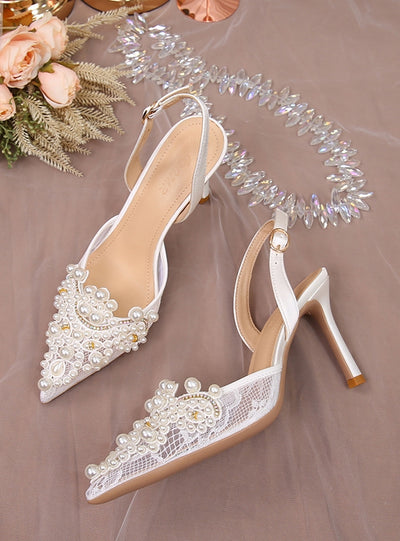 Women Wedding Shoes Lace Pearl Sandals