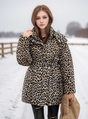 Leopard Print Cotton-padded Jacket Coat