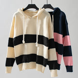 Loose Casual Hooded Contrast Pullover Sweater